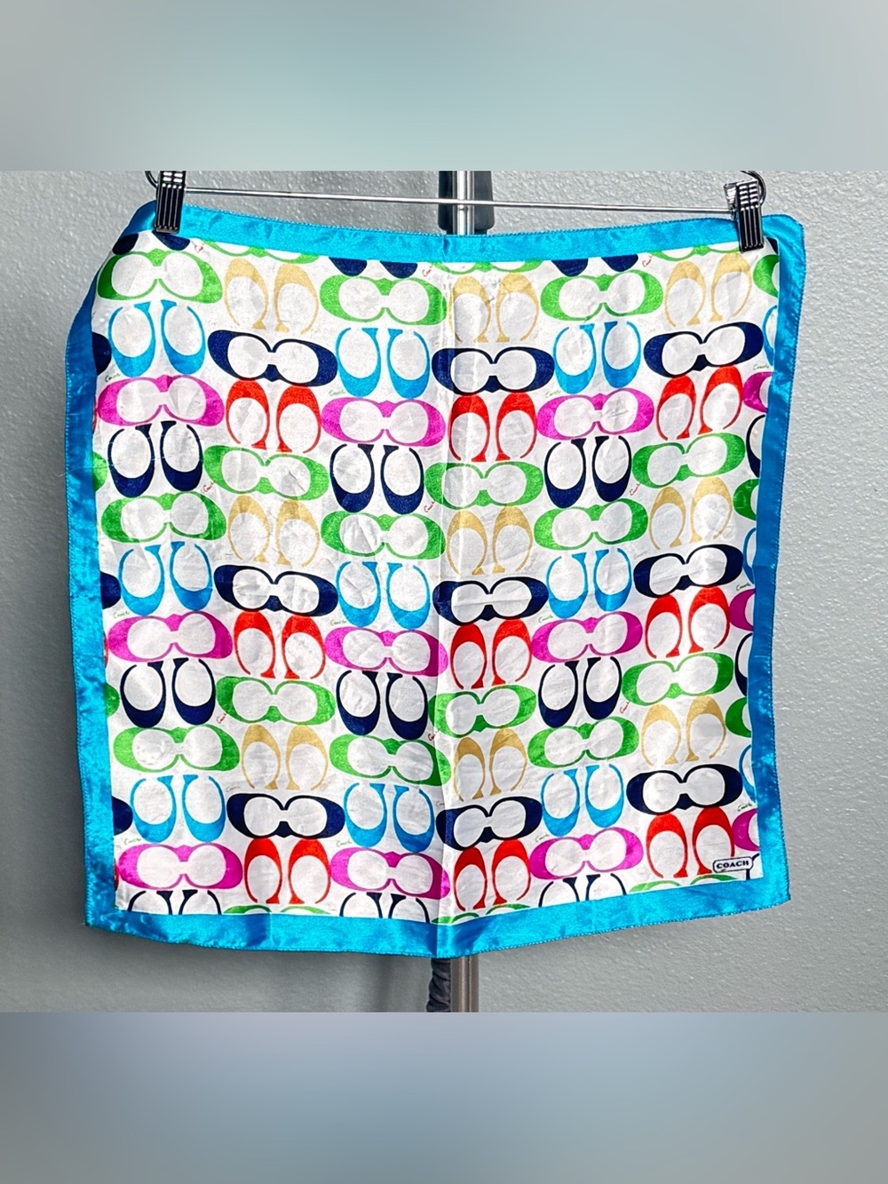 Coach Multicolor Signature Pattern Silk Scarf Square 20” x 20”